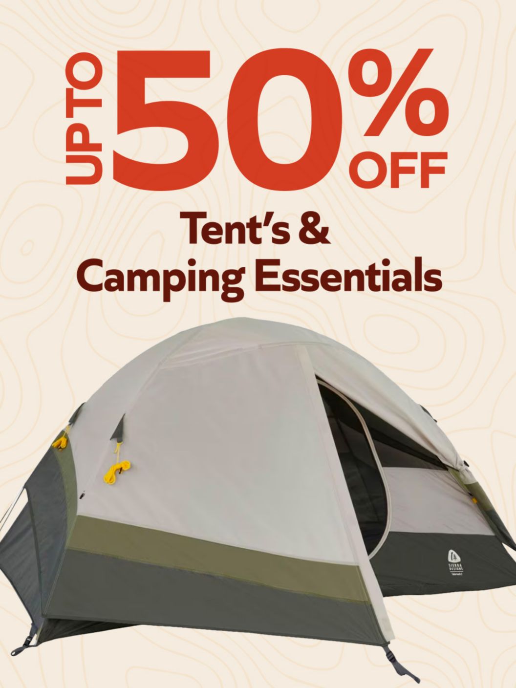 Tents & camping essentials up to 50% off.  